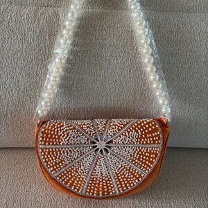 Orange  Beaded Crescent Bag NWT